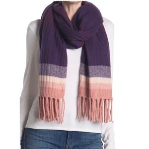 Halogen Purple Combo Stripe Cashmere Fringe Scarf